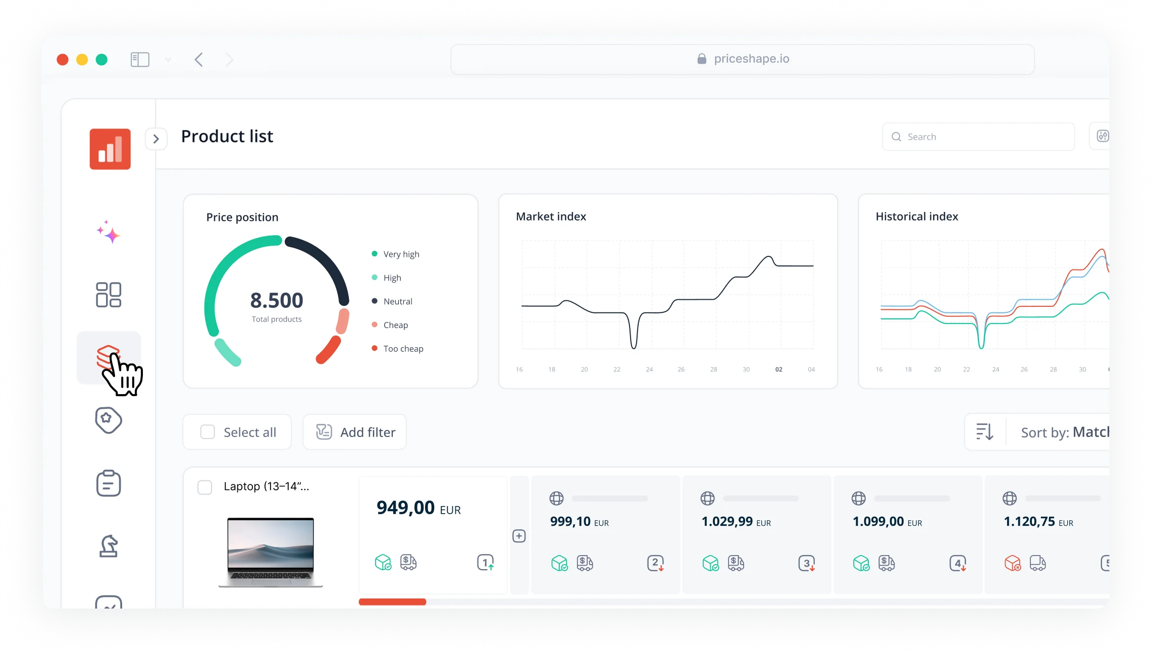 PriceShape screenshot product list